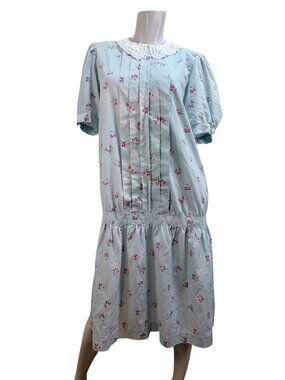 Cottagecore Modest Prairie Vintage 80s Floral Lacey Peasant Dress Medium